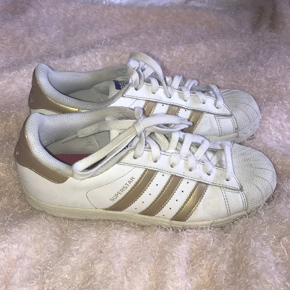 White and Gold Adidas Superstars
